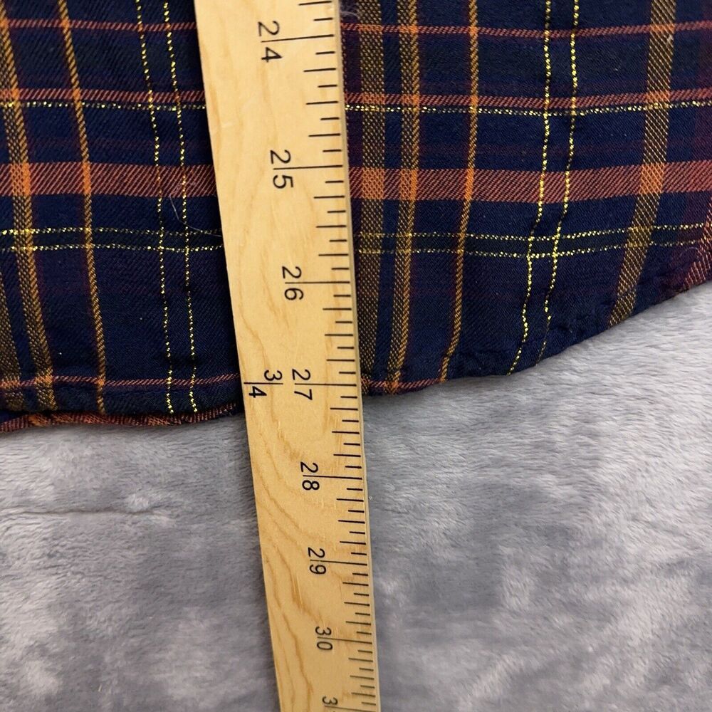 Express Shirt Women's Size L Blue Metallic Western Plaid Studded Boyfriend Snap - Picture 10 of 10